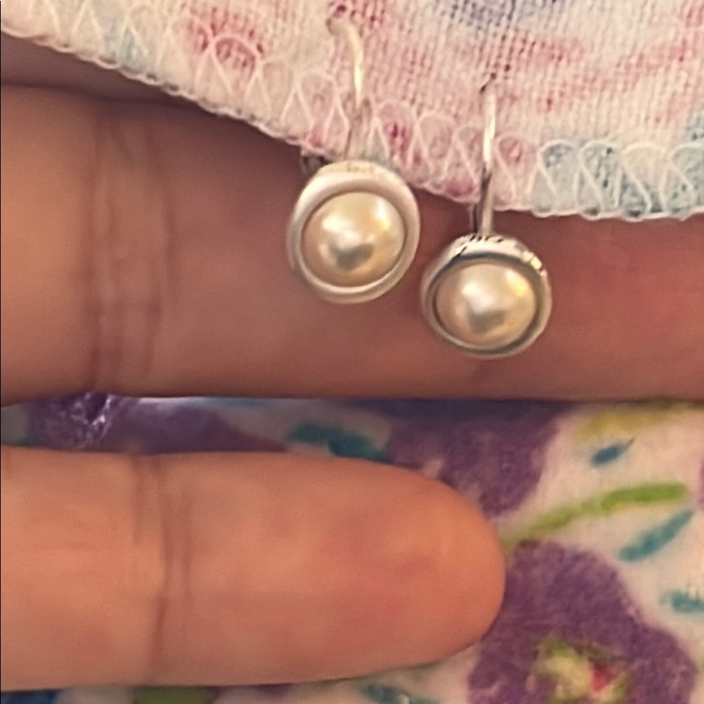 Banana Republic Silver and White Pearl Stud Earrings